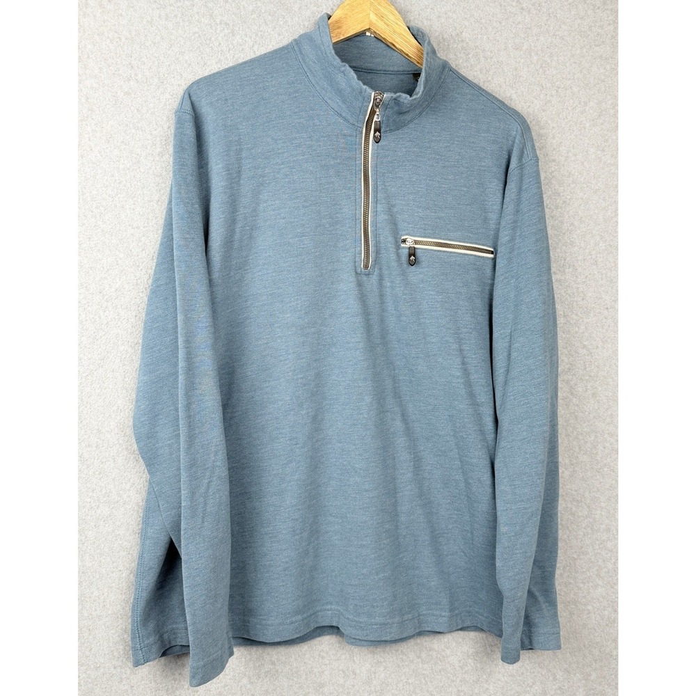 Orvis Pullover Mens L Blue Quarter Zip Heathered Pocket Sweatshirt